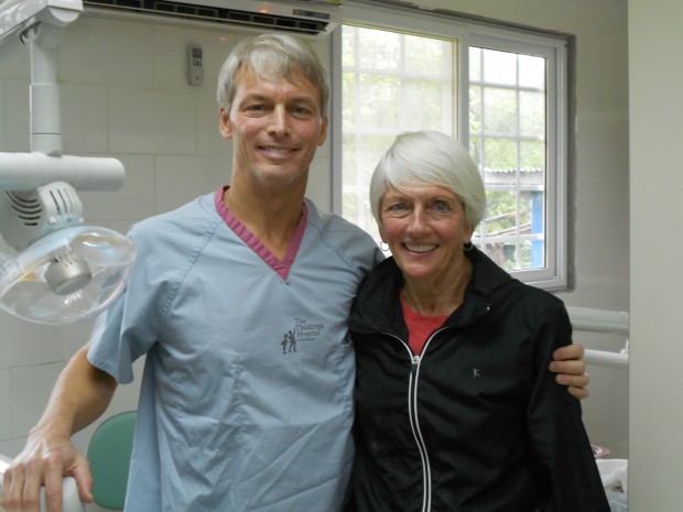 Dr. Kevin Alexander and his mom, Lois Caldwell, at the health clinic.